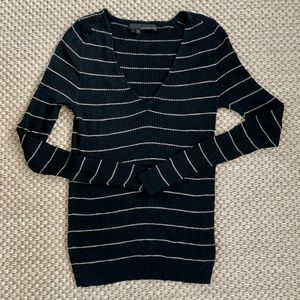 360 Sweater Black Striped V Neck Top Size XS
